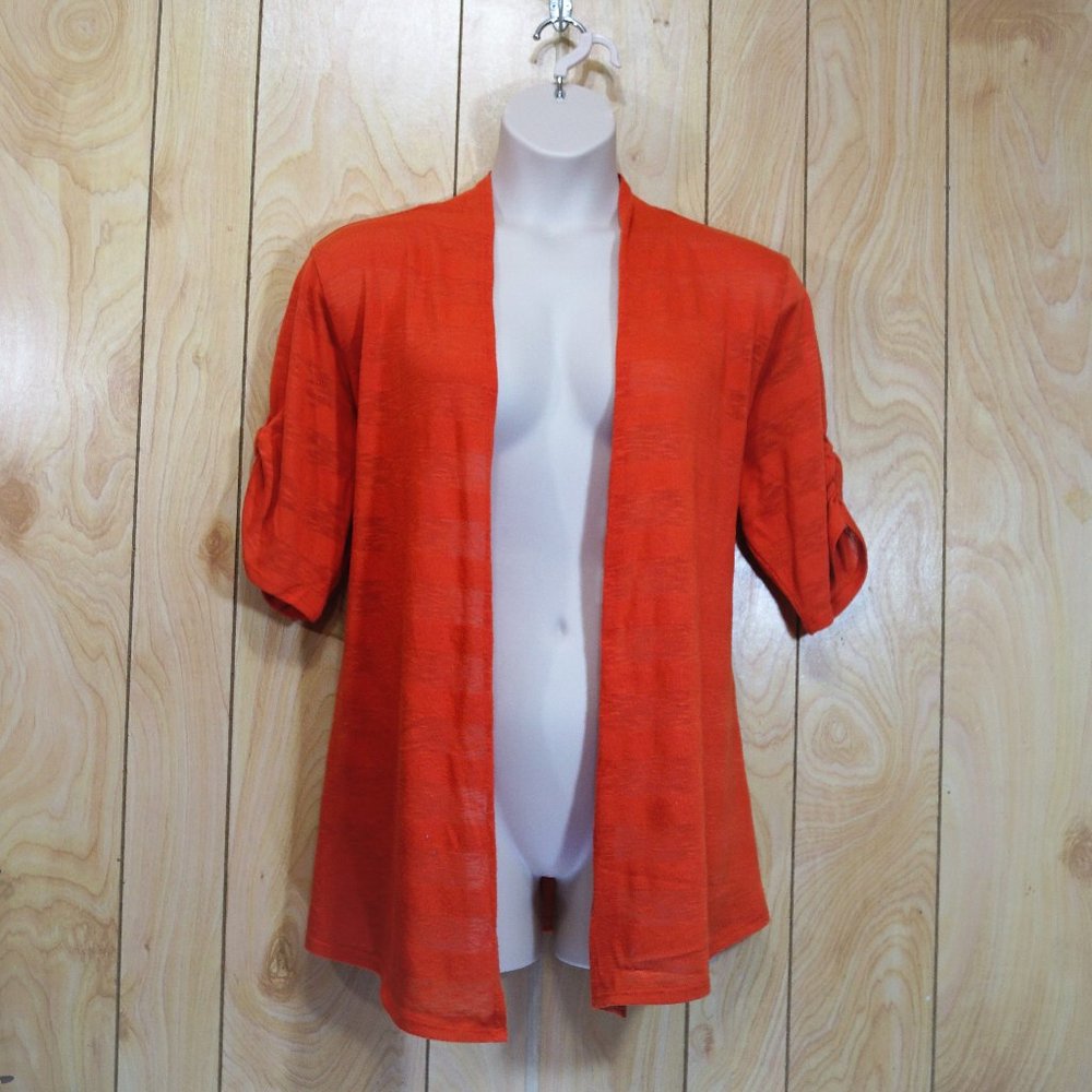 Maurices Orange Striped Elbow Length Cardigan
